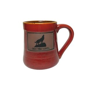 Great Wolf Lodge Oversize Ceramic Red Brown Black Logo Heavy Mug Collectible